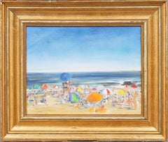 American Impressionist New York Summer Beach Scene Framed Oil Painting