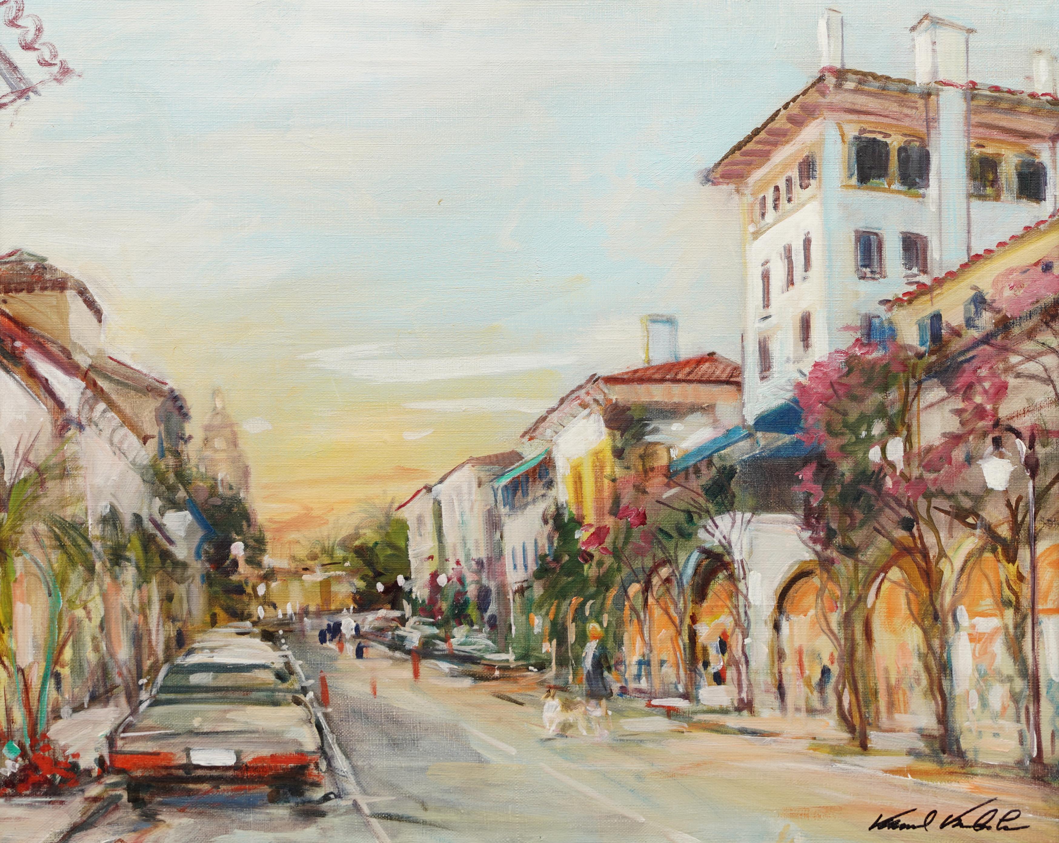 Antique American Impressionist Palm Beach Florida Cityscape Signed Oil Painting For Sale 1