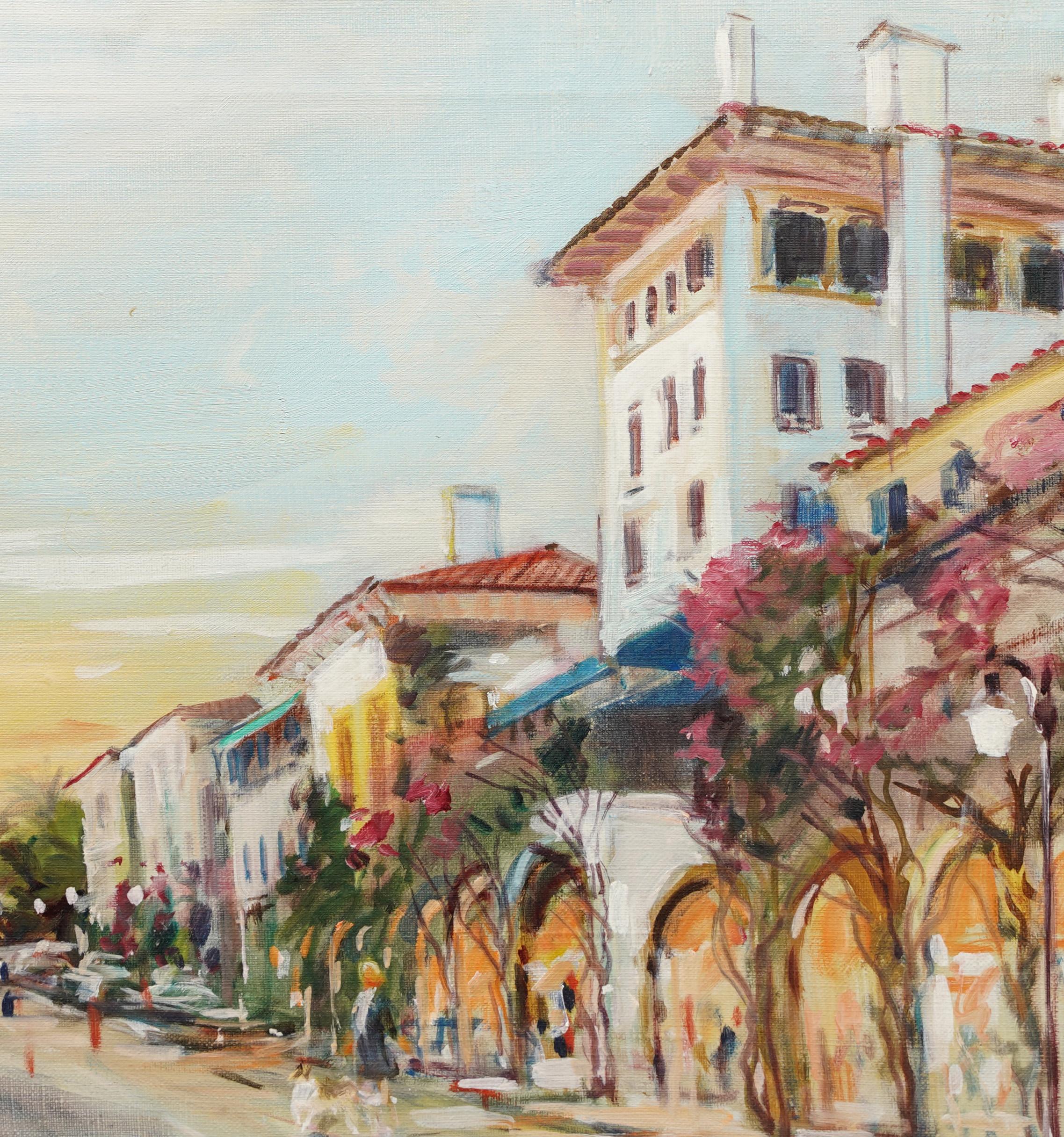 Antique American Impressionist Palm Beach Florida Cityscape Signed Oil Painting For Sale 3