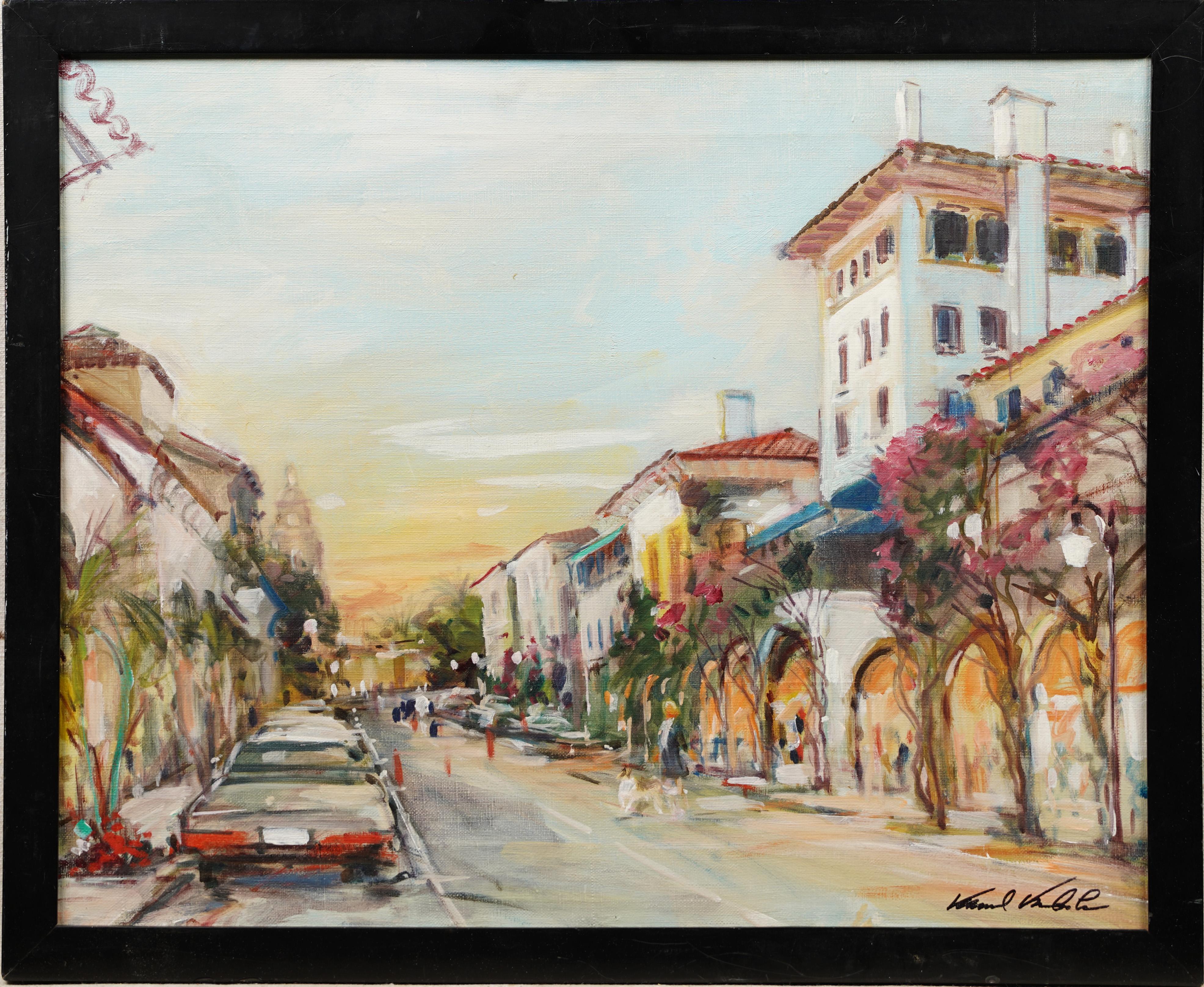 Kamil Kubik Abstract Painting - Antique American Impressionist Palm Beach Florida Cityscape Signed Oil Painting