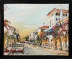 Antike amerikanische impressionistische Palm Beach Florida Stadtlandschaft, signiertes Ölgemälde