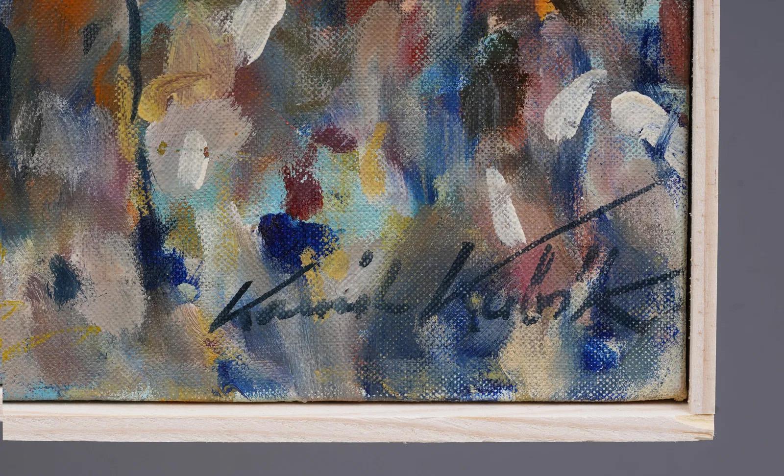 Pintura al óleo de arte deportivo sobre un partido de tenis en pista cubierta, impresionista americano, súper rara 1