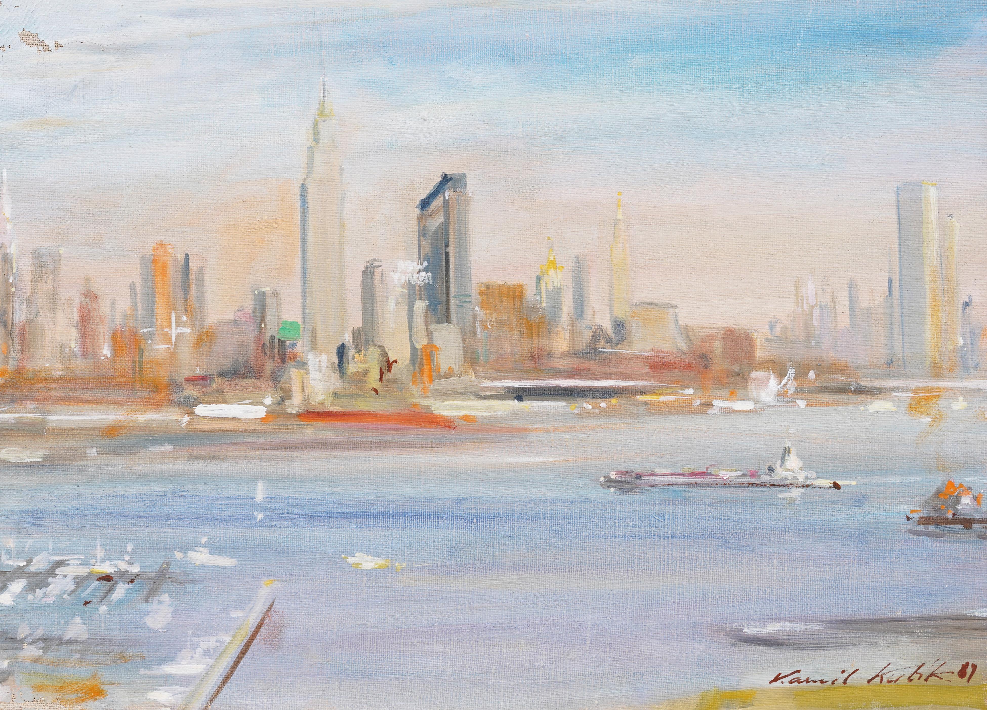 Vintage American Impressionist New York Cityscape Signed Modern Oil Painting For Sale 2
