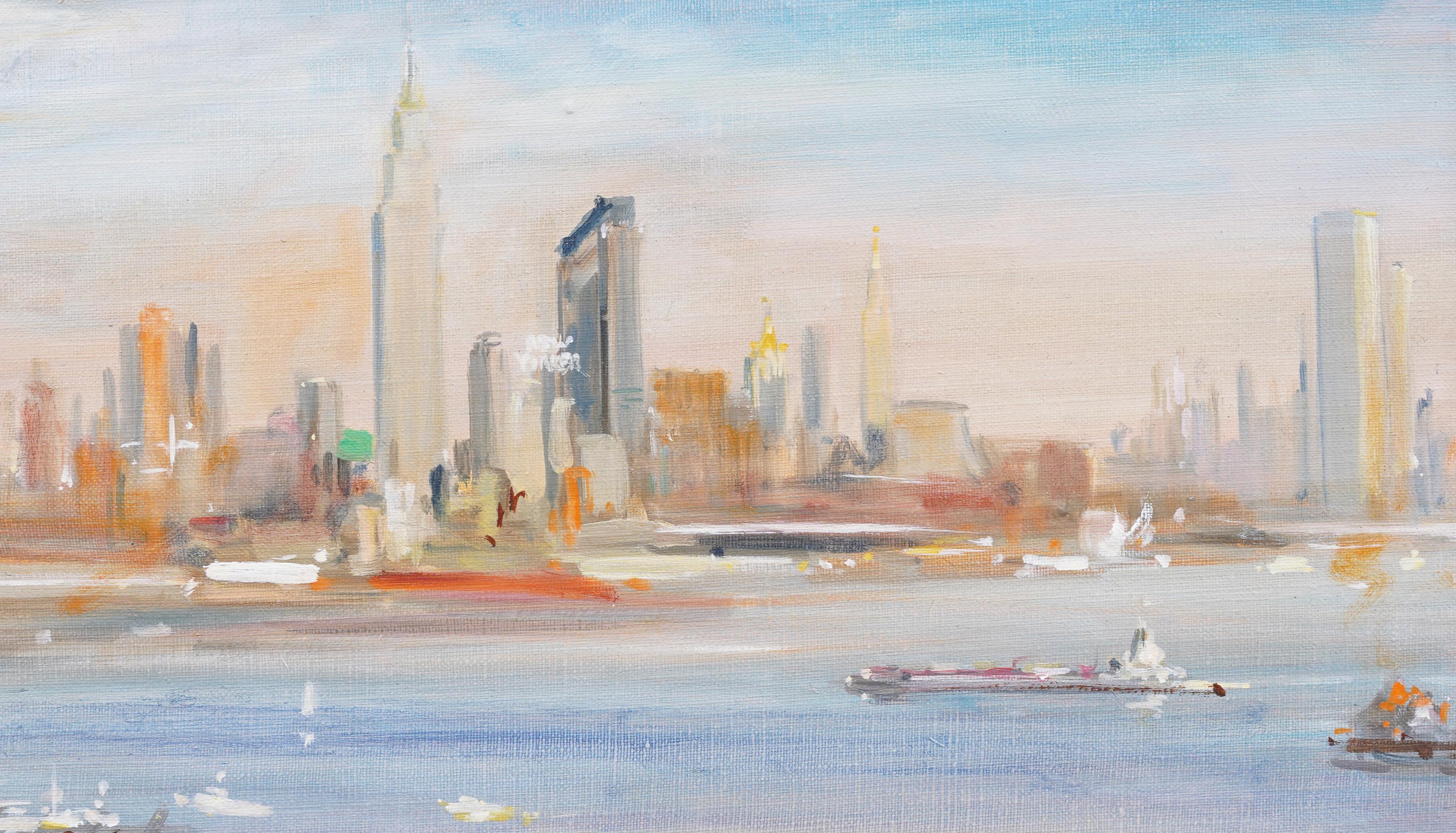Vintage American Impressionist New York Cityscape Signed Modern Oil Painting For Sale 4