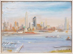 Vintage American Impressionist New York Cityscape firmato Pittura ad olio moderna