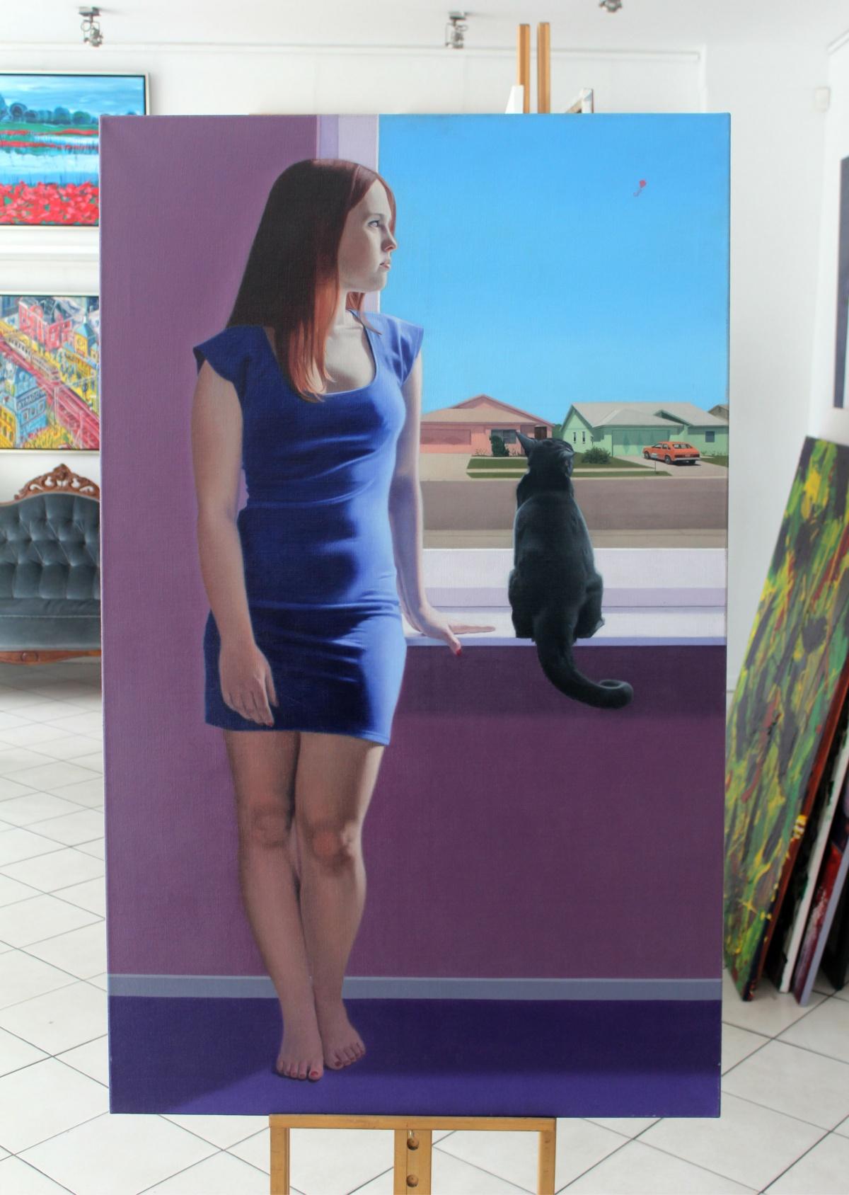 Un cerf-volant - 21e siècle, Jeune art, Peinture figurative, Photorealism, Un chat - Painting de Kamil Lisek
