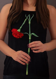 Girl With Flower - Contemporary Oil Painting, Realistic Woman Portrait