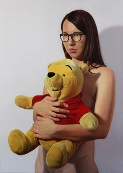 Winnie the Pooh - Contemporary Figurative Oil Painting, Realistic Girl Portrait
