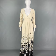 KAMPERETT Size S Cream Grey Silk Paint Splattered Wrap Dress