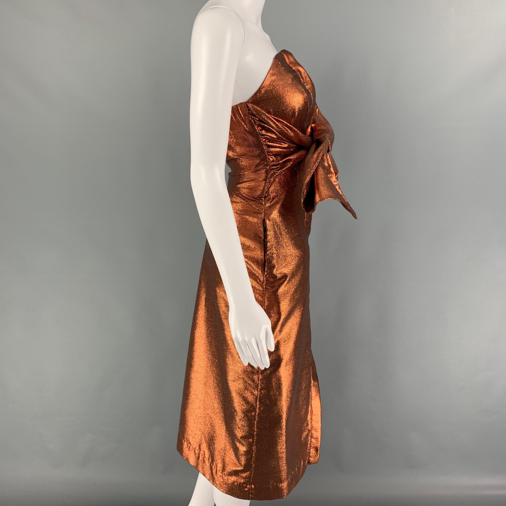 Brown KAMPERETT Size XS Copper Nylon Blend Strapless Vuelo Dress