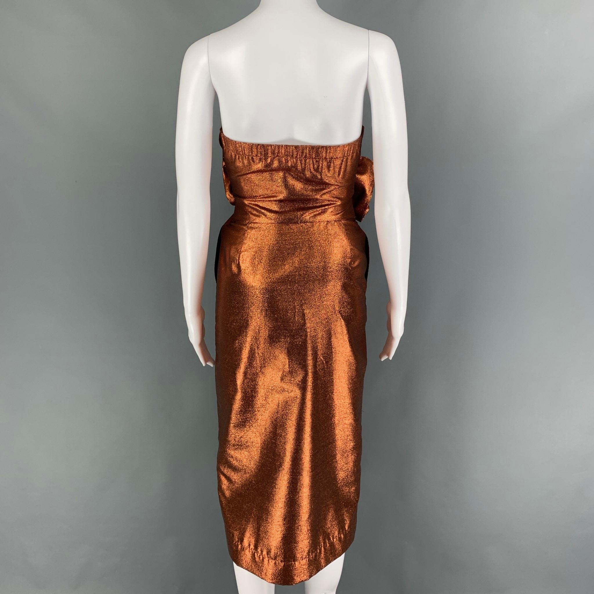 KAMPERETT Size XS Copper Nylon Blend Strapless Vuelo Dress In Good Condition In San Francisco, CA