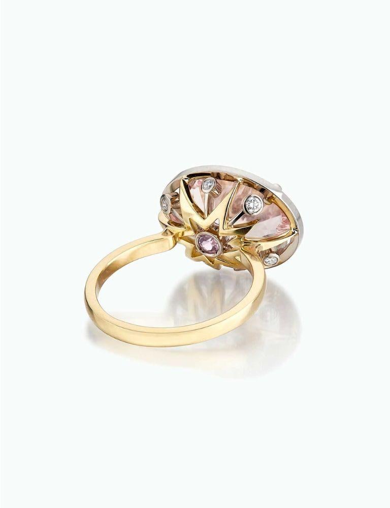 Brilliant Cut KAMURU RING – Morganite, Sapphire, Diamond and 18K Gold For Sale