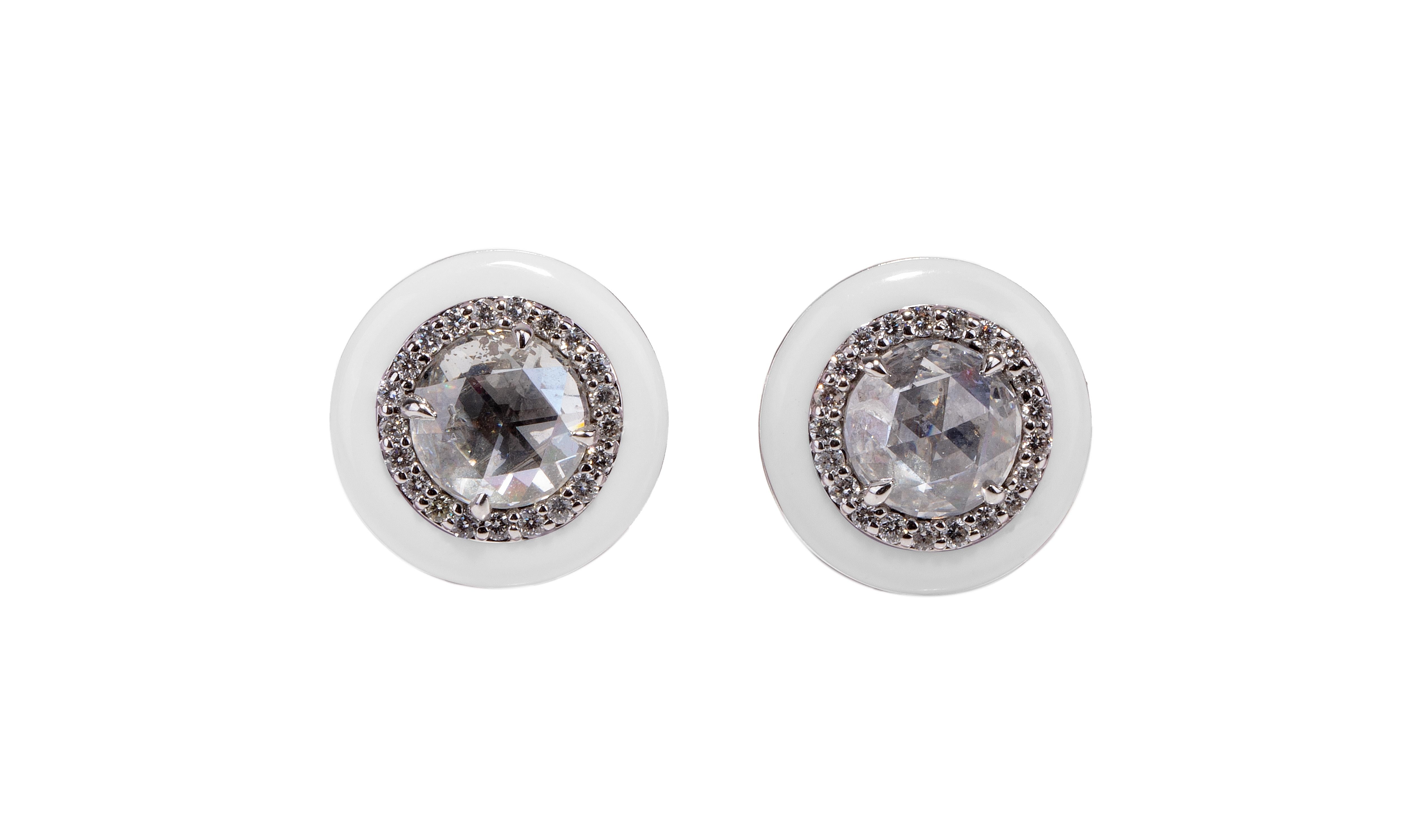 Contemporary 0.50 Carat Enamel Rose Cuts Studs, Earring For Sale
