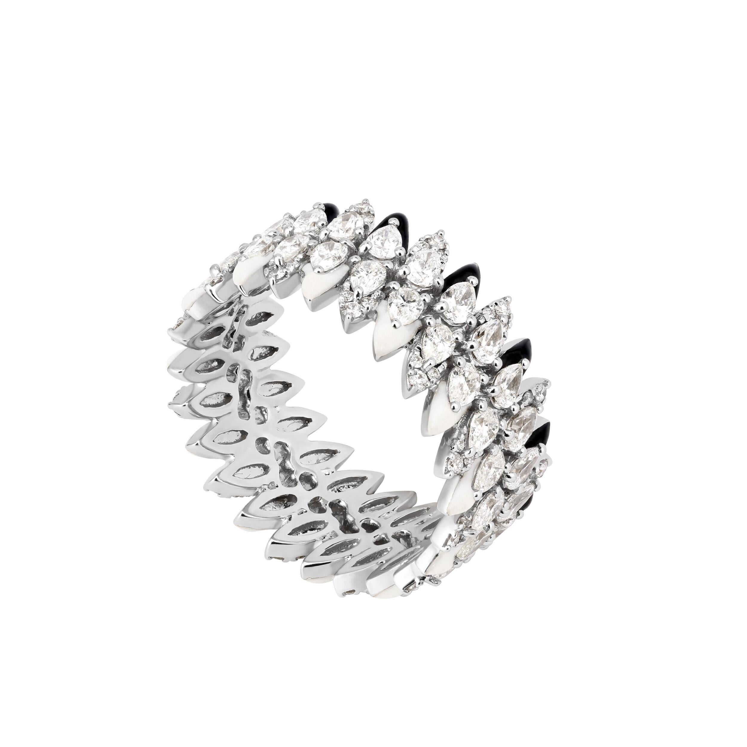 For Sale:  Kamyen, 18K White Gold Pear Enamel Band, Cocktail Ring 2