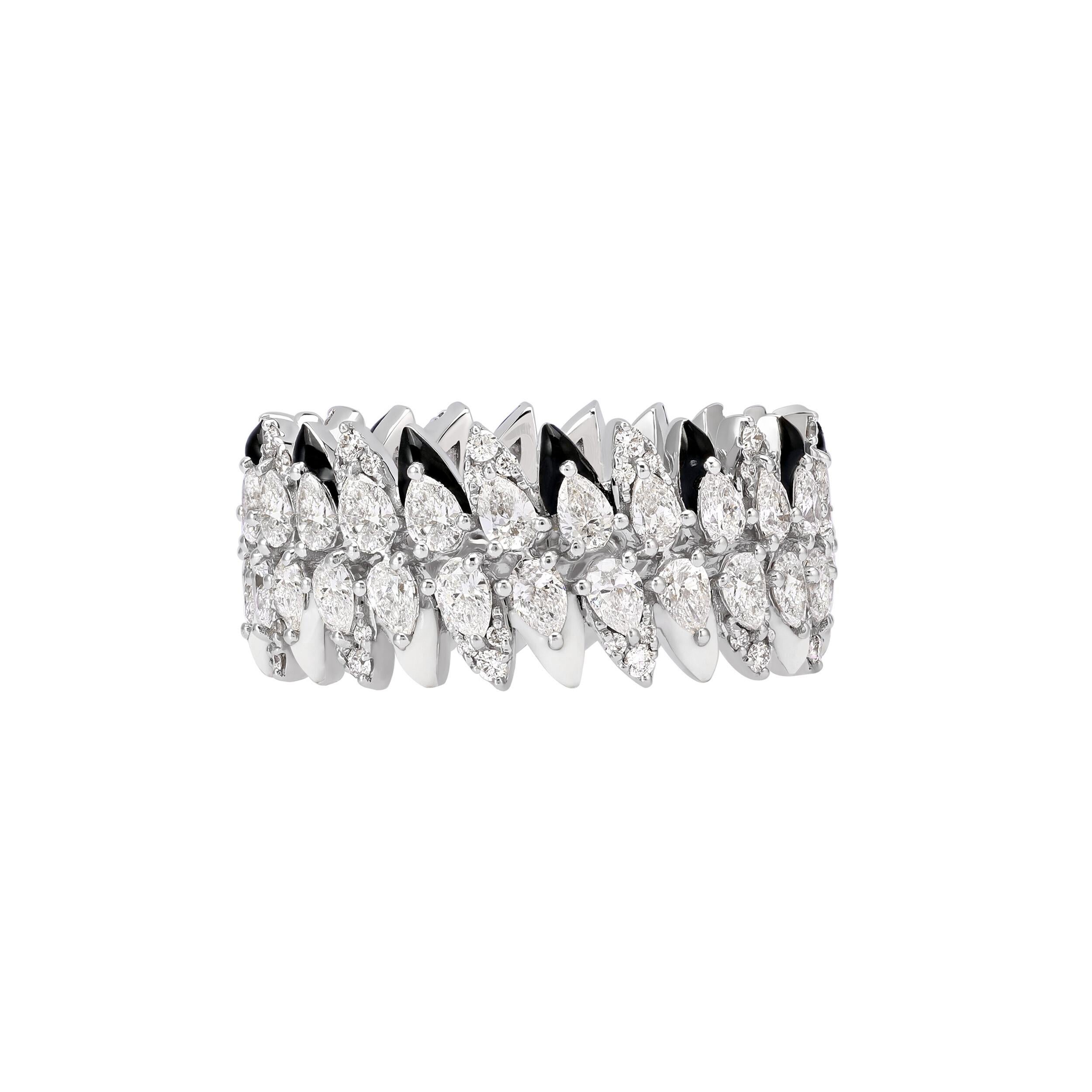 For Sale:  Kamyen, 18K White Gold Pear Enamel Band, Cocktail Ring 3