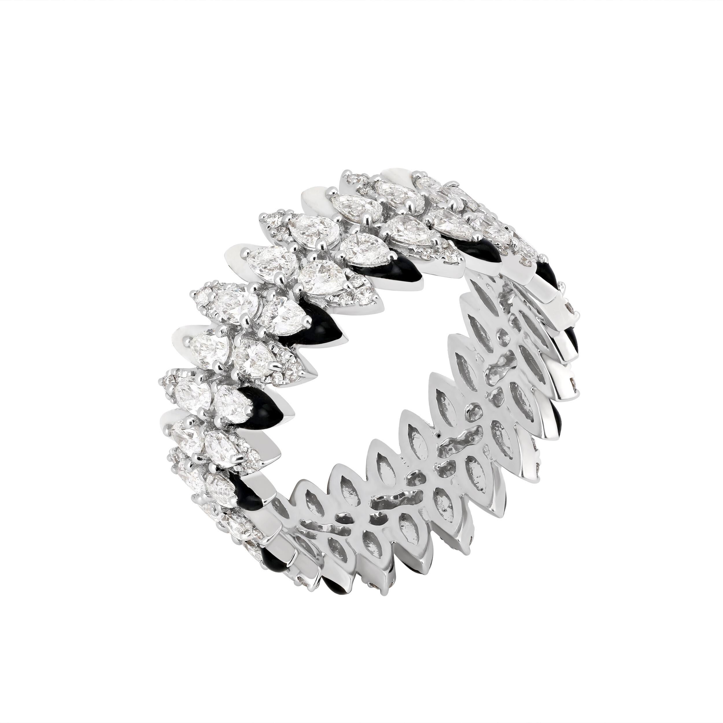 For Sale:  Kamyen, 18K White Gold Pear Enamel Band, Cocktail Ring 4