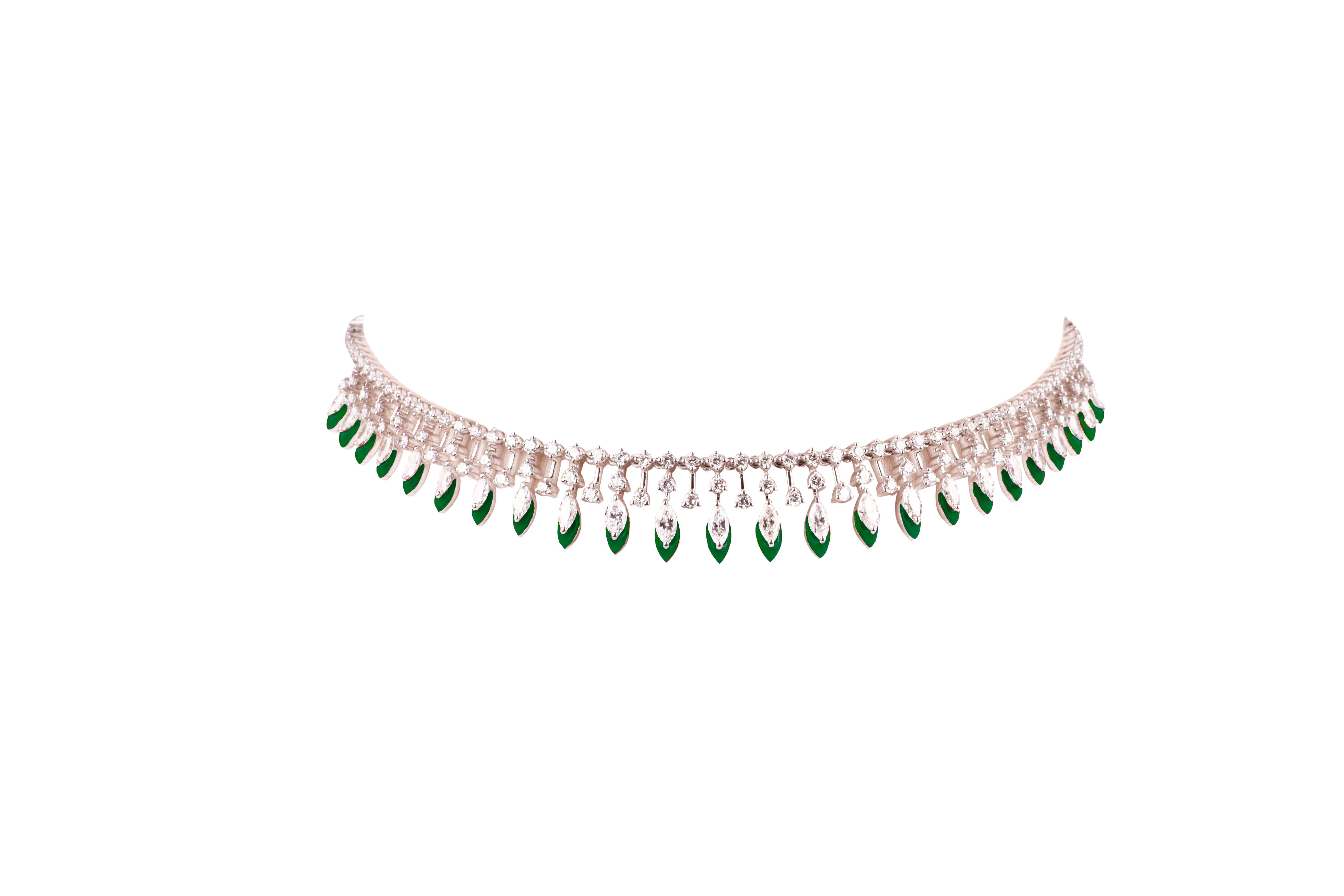 Contemporary Kamyen, 5.96 Carat Marquise and Rounds Enamel Choker For Sale