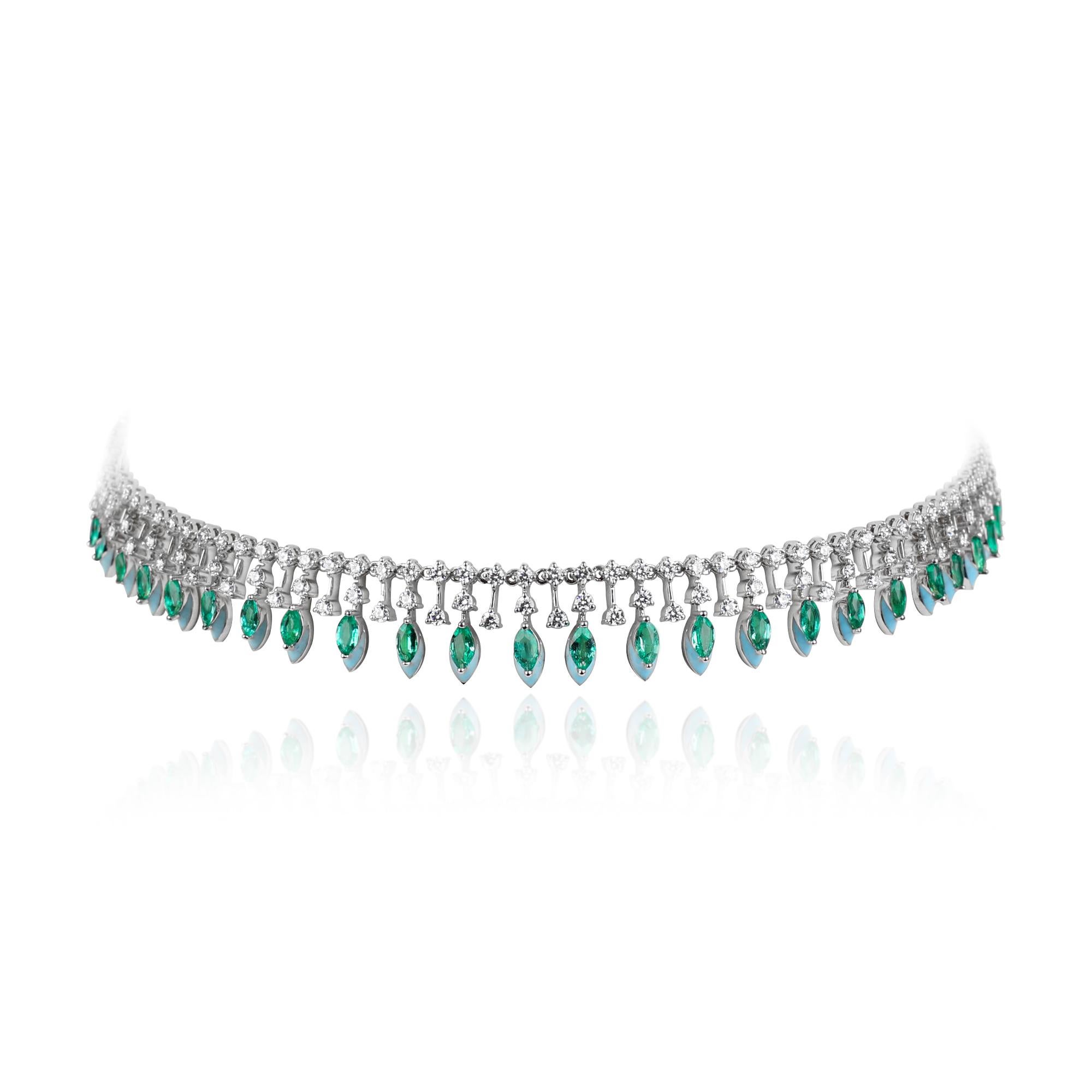 Kamyen, 7,45 Marquise-Choker aus Smaragd-Emaille mit Smaragd im Zustand „Neu“ im Angebot in Dubai, AE