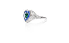 Kamyen, Oasis Heart Pinky Ring, Emerald, Fashion Ring