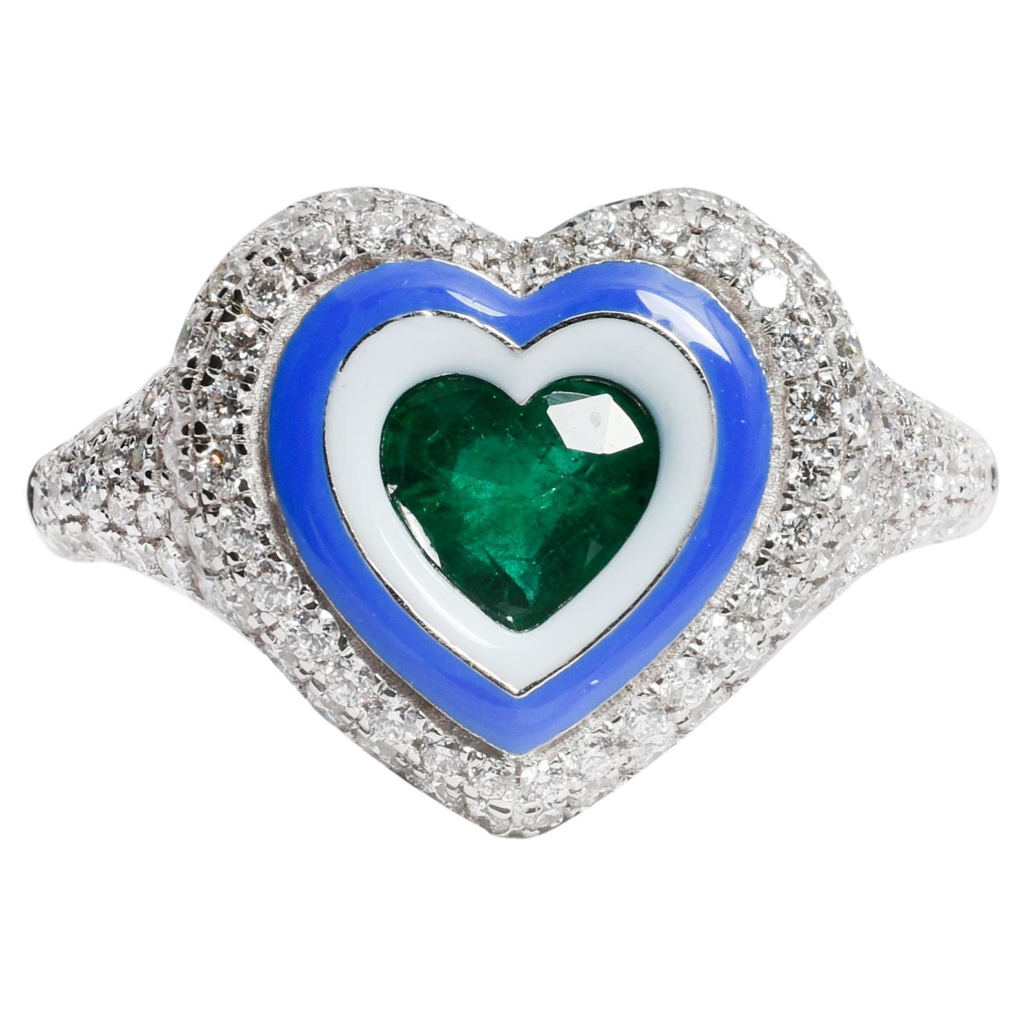 Kamyen, Oasis Heart Pinky Ring, Emerald, Fashion Ring