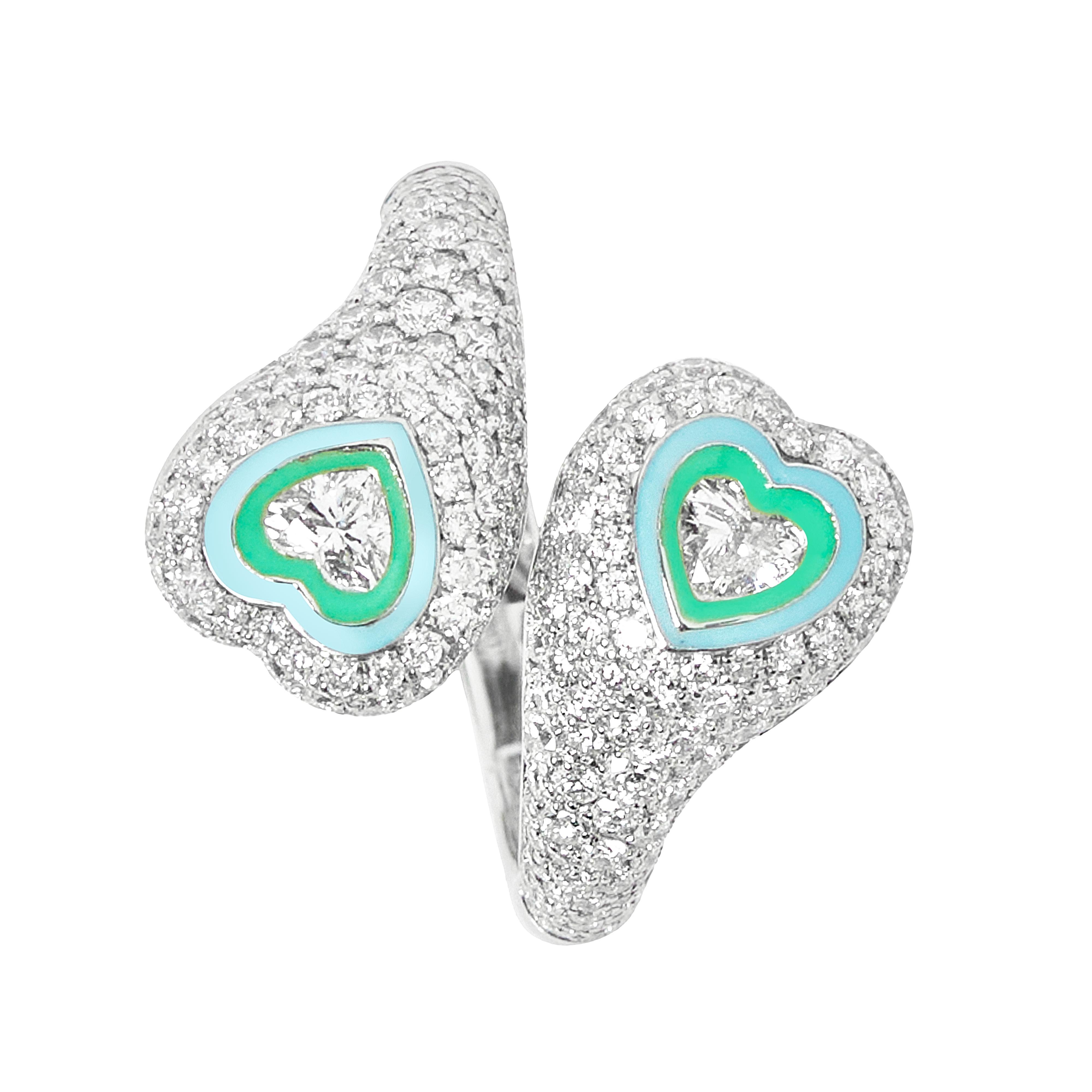 For Sale:  Kamyen, Gemini Heart Enamel Ring, Cocktail Ring 2