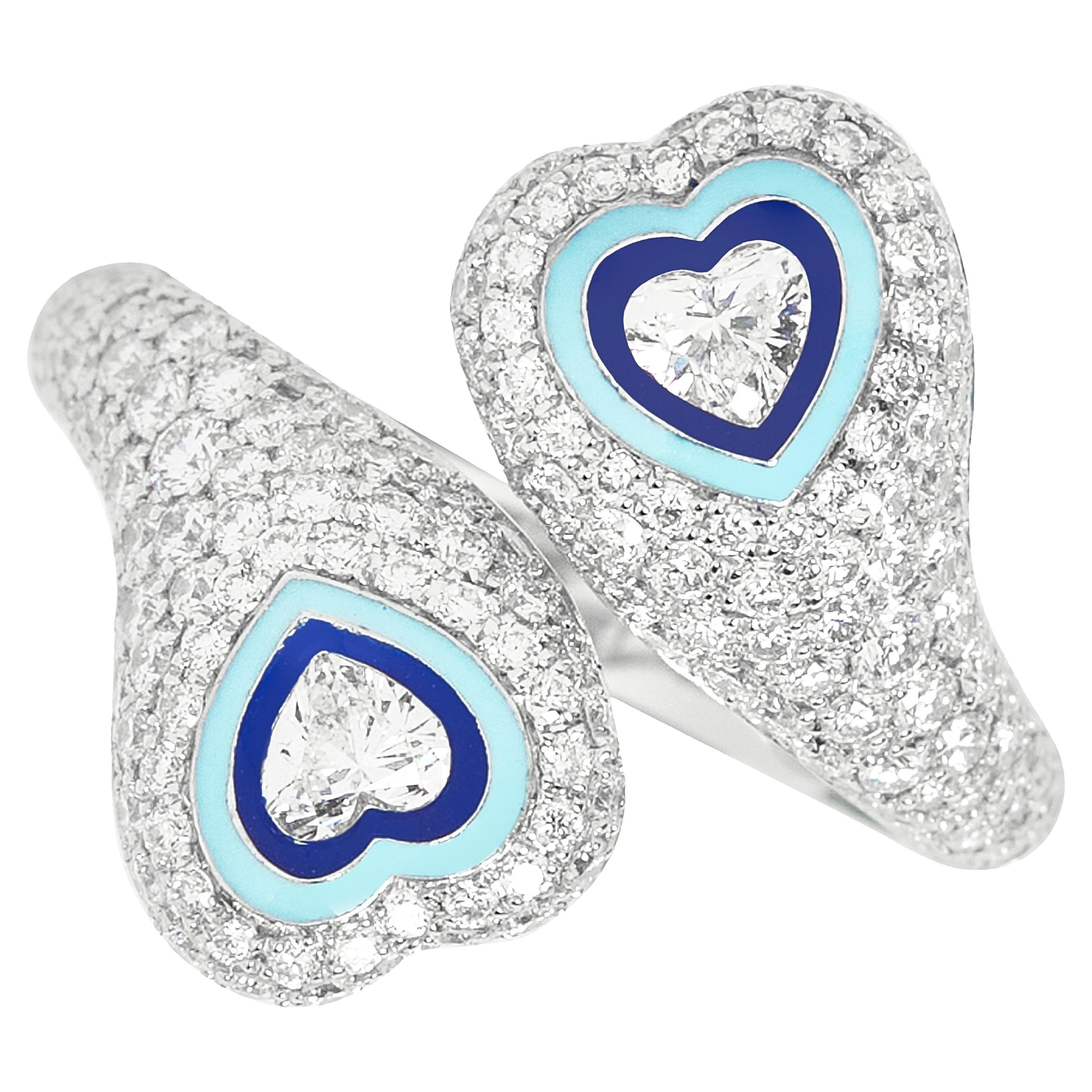 For Sale:  Kamyen, Gemini Heart Enamel Ring, Cocktail Ring