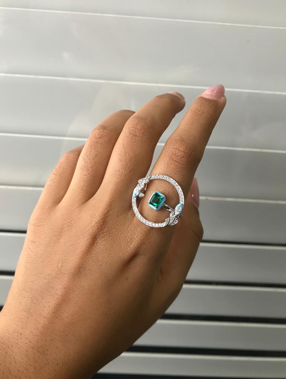For Sale:  Halo Top Emerald Ring, 0.47 Carat Center Stone, Cocktail Ring  2