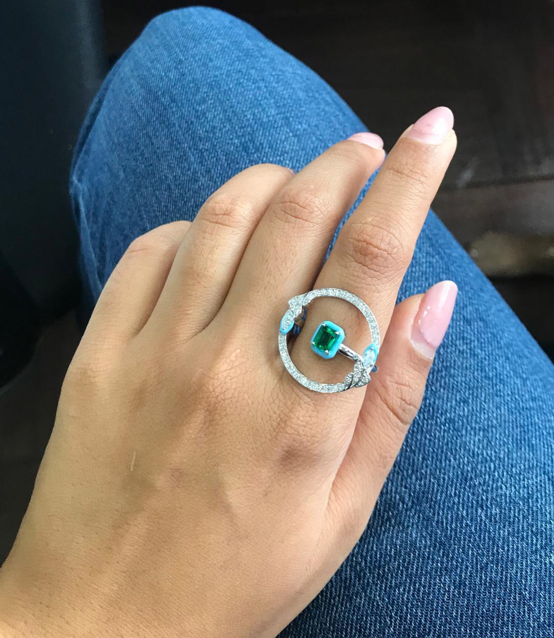 For Sale:  Halo Top Emerald Ring, 0.47 Carat Center Stone, Cocktail Ring  3