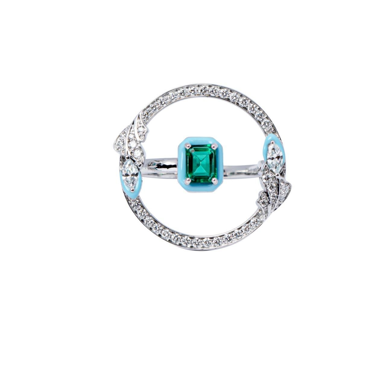 For Sale:  Halo Top Emerald Ring, 0.47 Carat Center Stone, Cocktail Ring  4