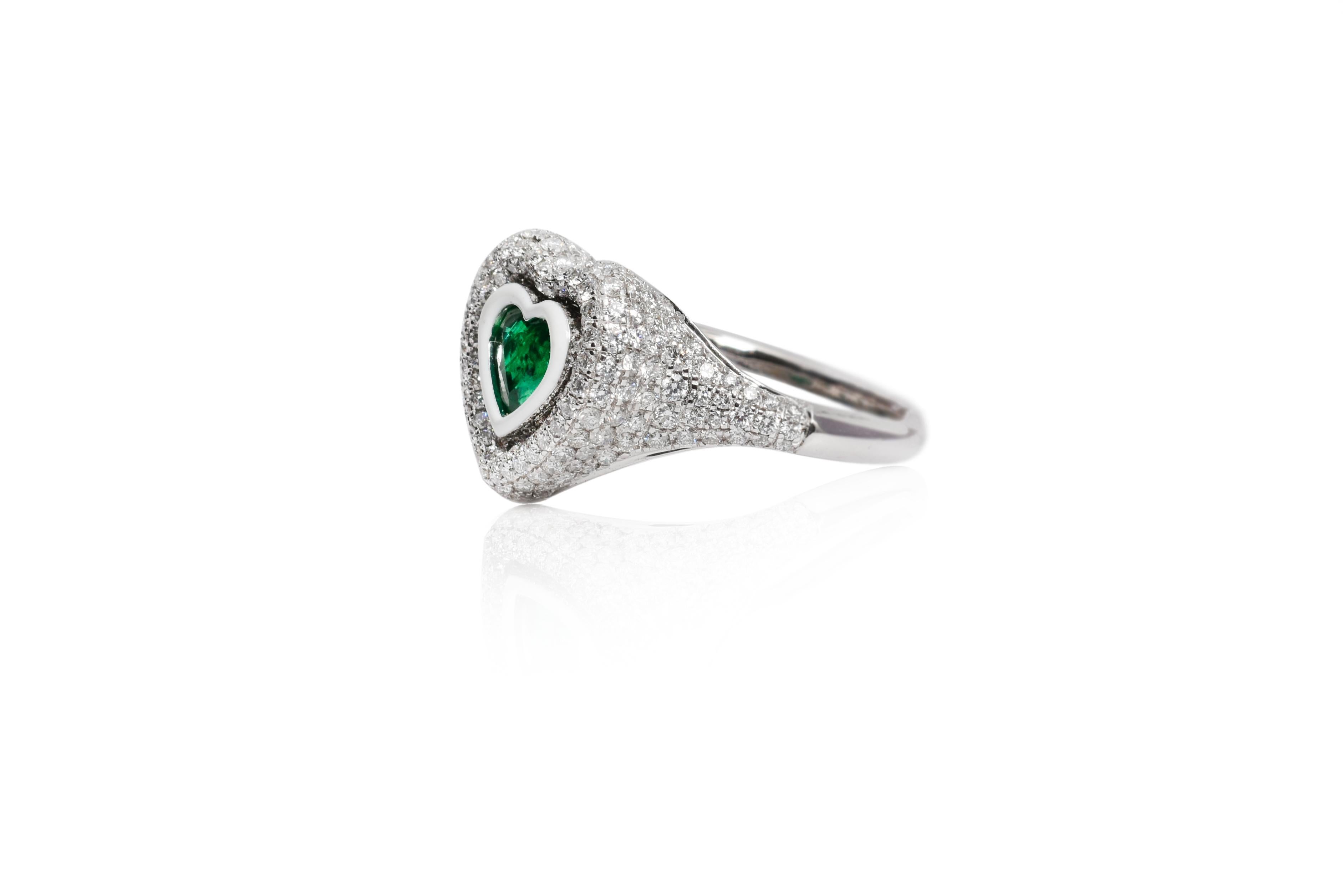 For Sale:  Kamyen, Heart Pinky Ring, Emerald Heart Cut, Fashion Ring 18K Gold 2