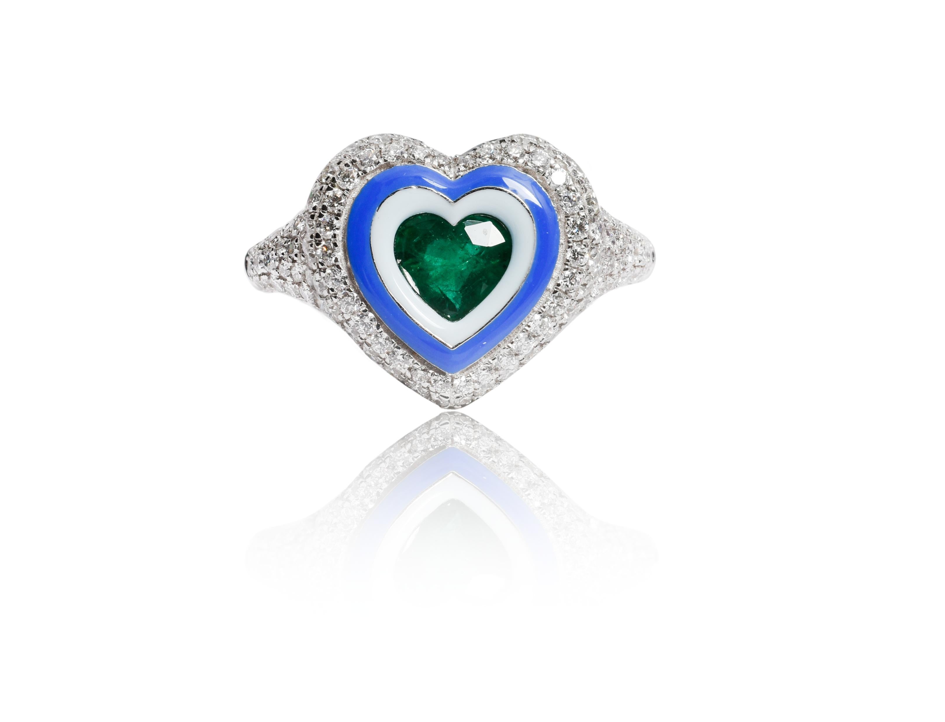 For Sale:  Kamyen, Heart Pinky Ring, Emerald Heart Cut, Fashion Ring 18K Gold 3