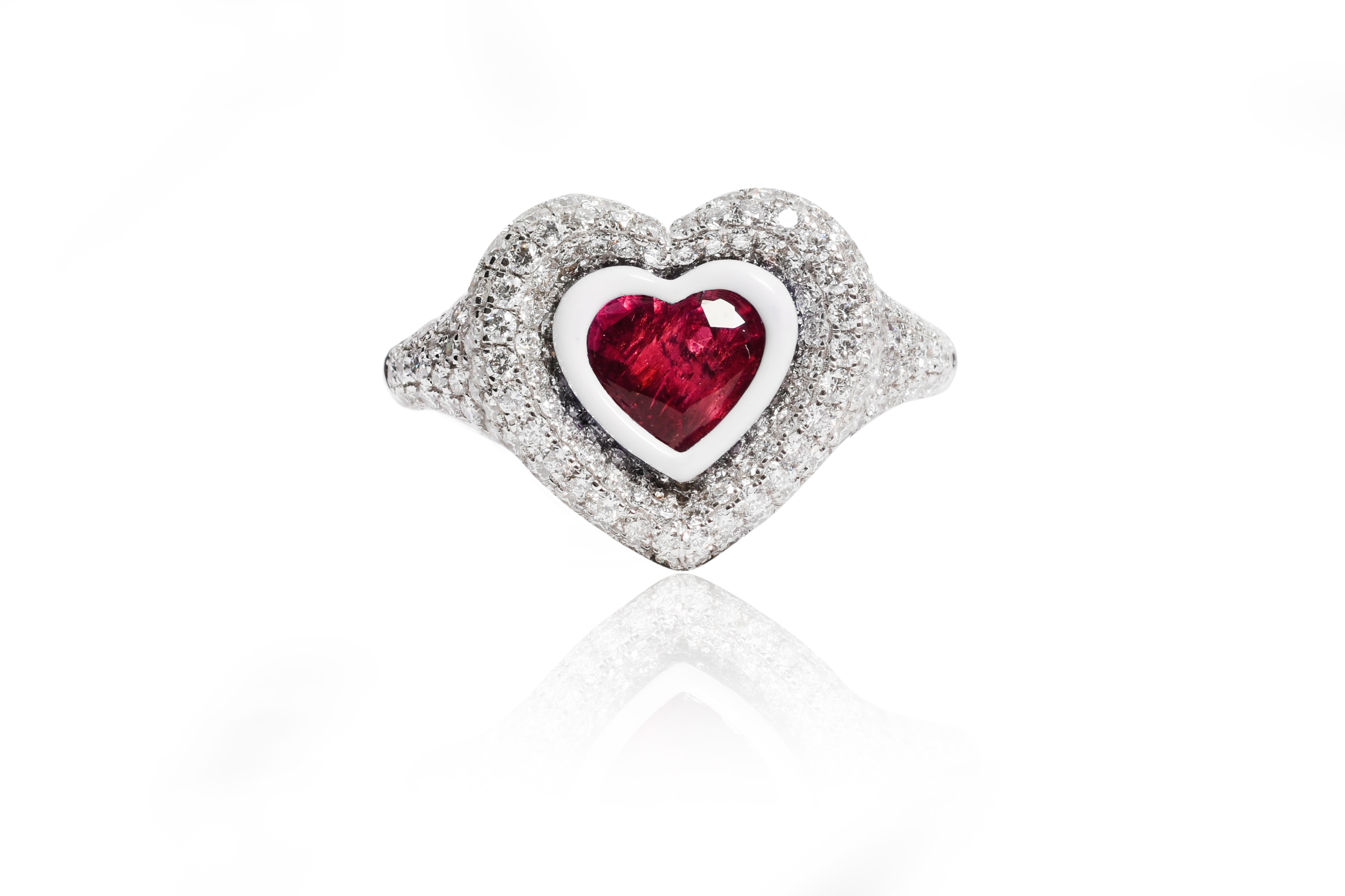 For Sale:  Kamyen, Heart Pinky Ring, Emerald Heart Cut, Fashion Ring 18K Gold 4