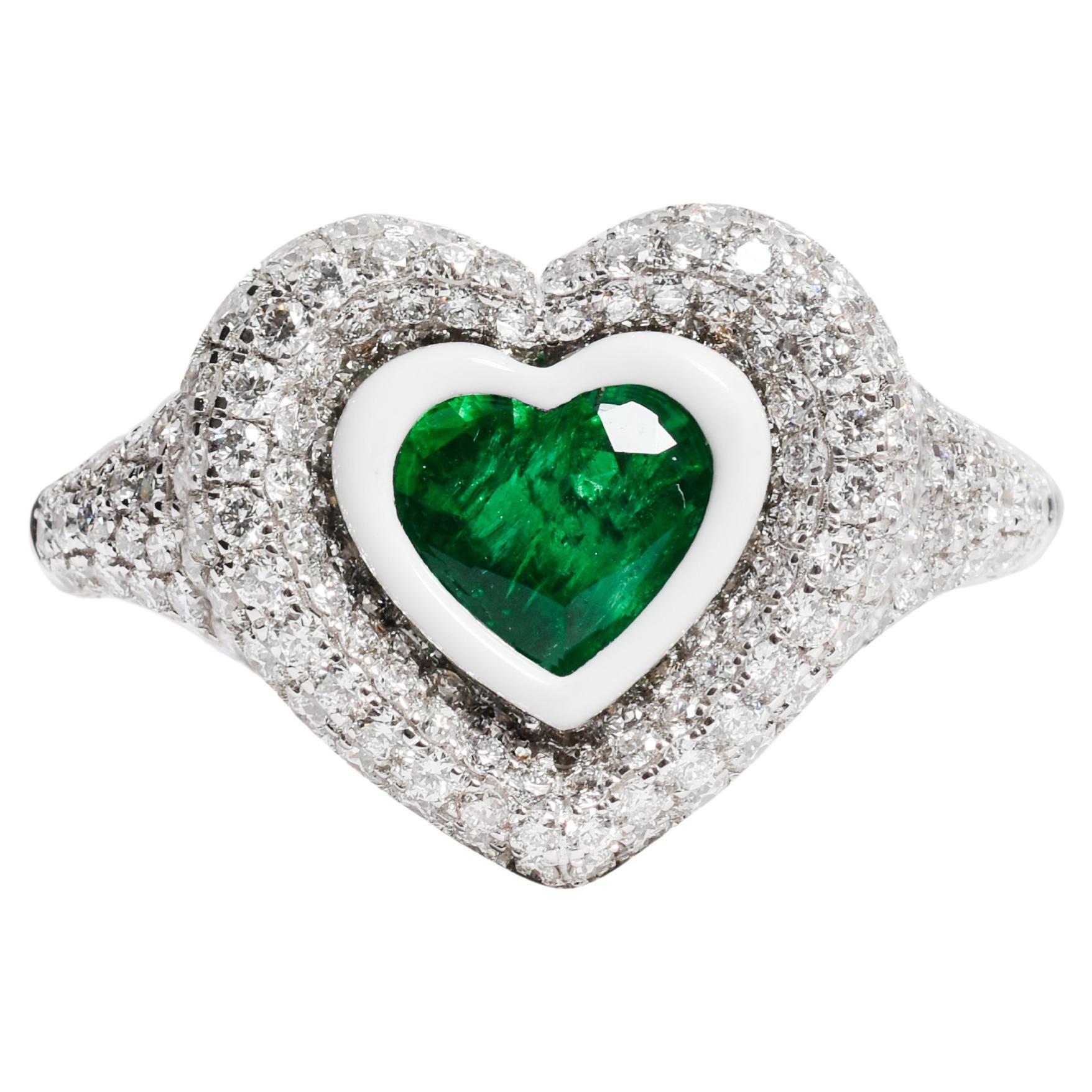 Kamyen, Heart Pinky Ring, Emerald Heart Cut, Fashion Ring 18K Gold