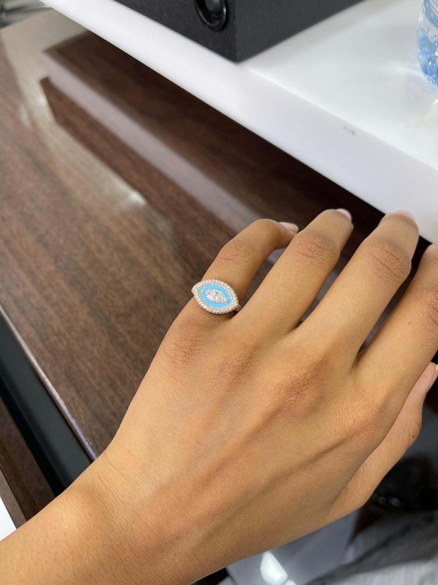 For Sale:  Marquise Enamel Pinky Ring, Cocktail Ring 4