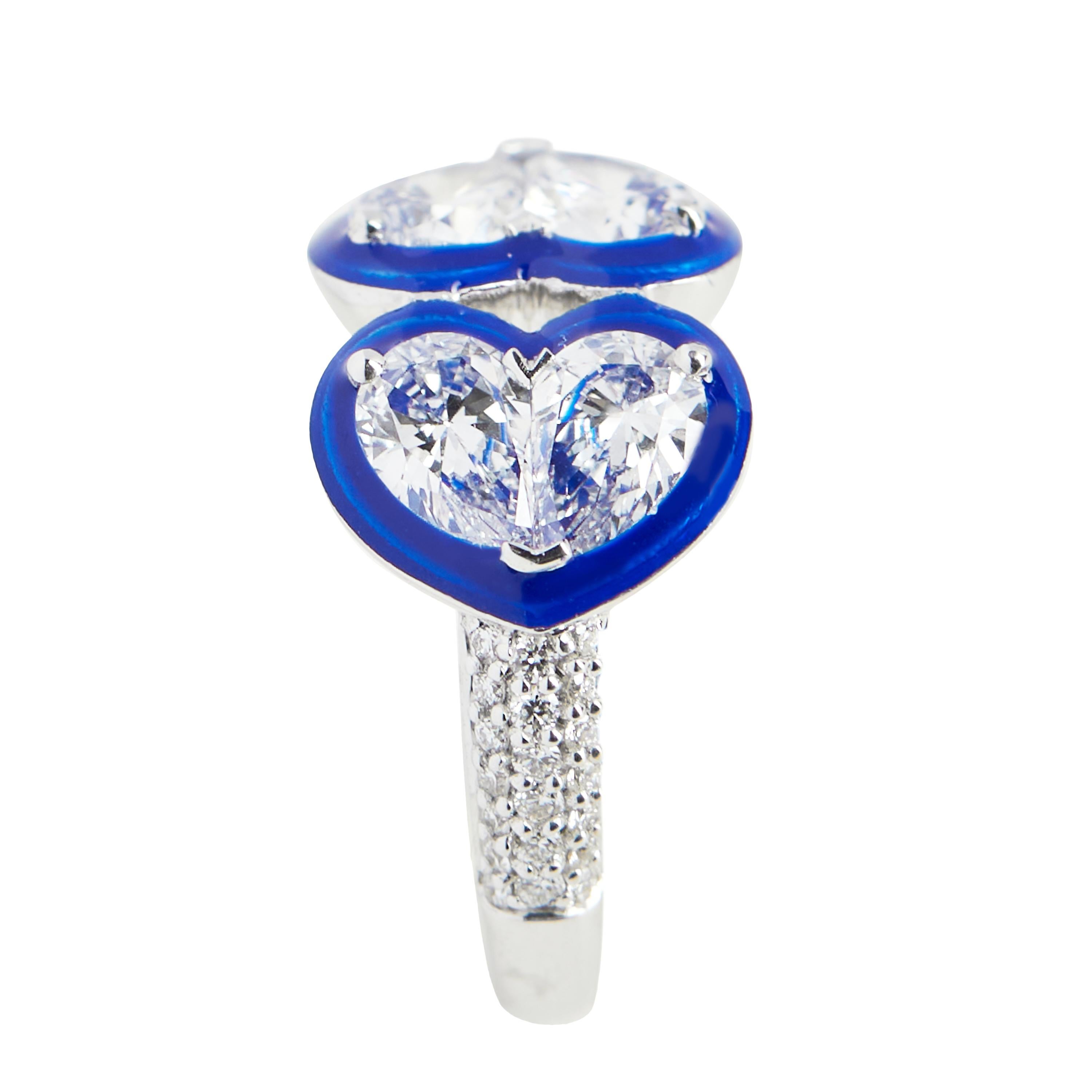 Im Angebot: Twin Heart Pinky Ring, 0,25 Karat birnenförmiger Diamanten, Cocktail-Ring () 4