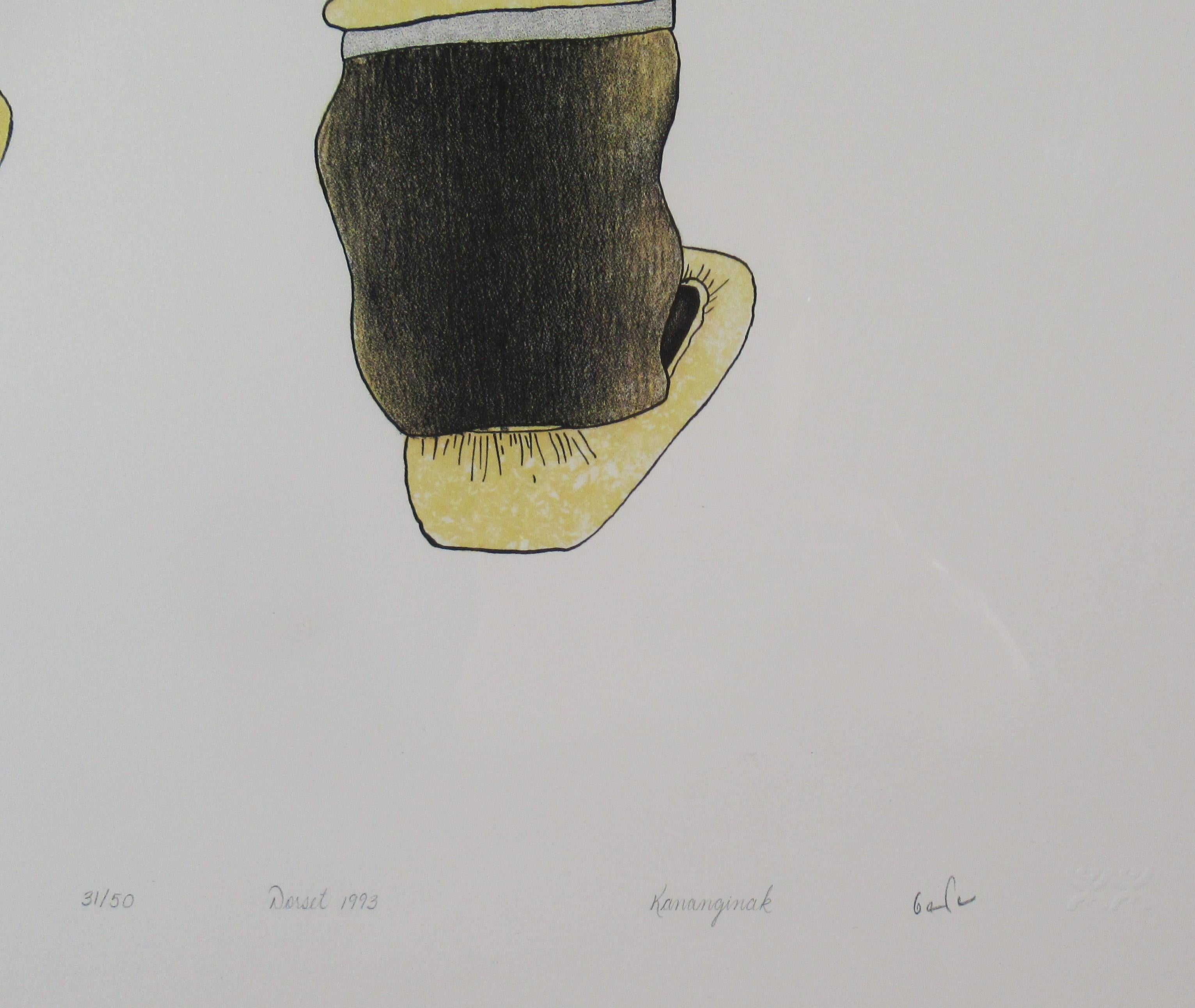 The Drummer - Beige Figurative Print by Kananginak Pootoogook