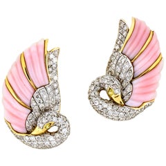 Kanaris 18 Karat Yellow Gold Angel Coral Diamond Swan Clip-On Earrings