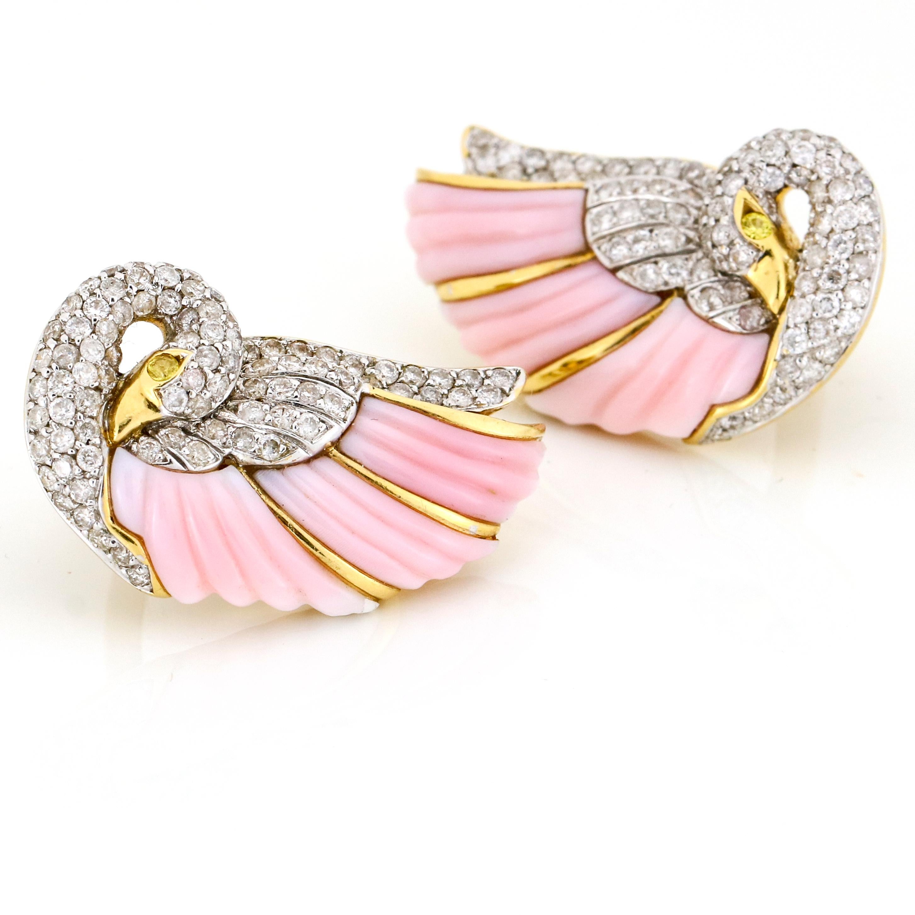 swan wings ear clip stud earrings