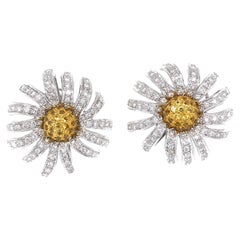 Kanaris Diamond Sapphire Flower Button 18k Two-Tone Gold Earring