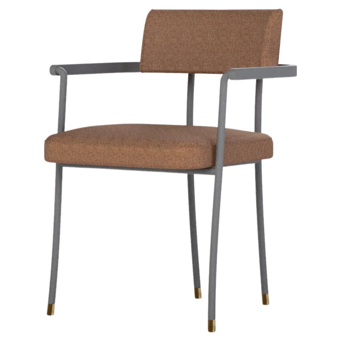 Upholstery Dining Chair, Metal with Antique Plated Metal Details For Sale