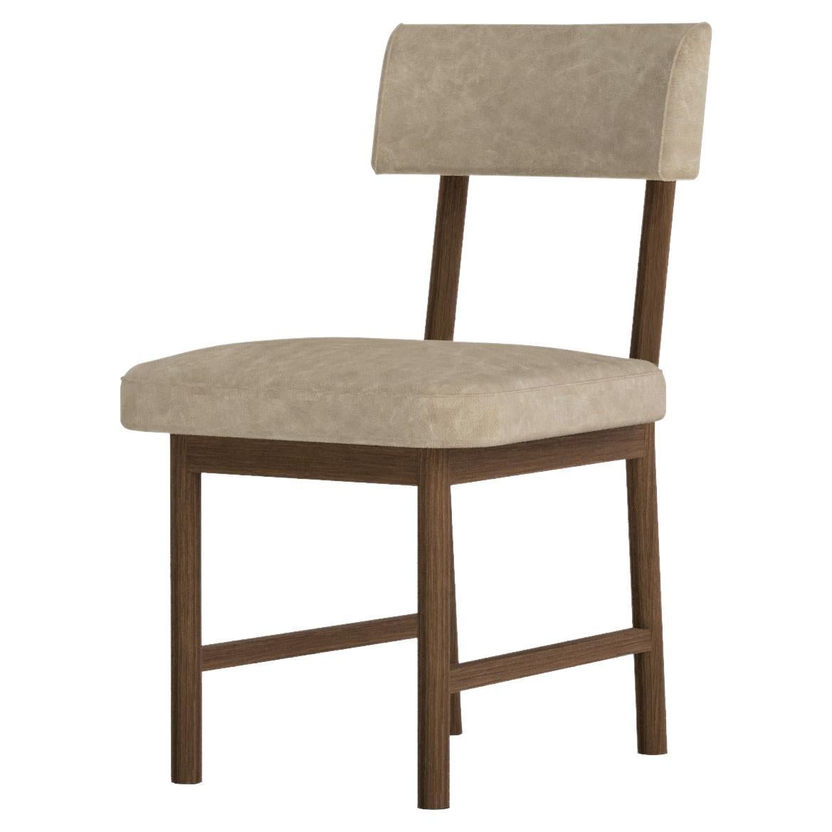 Dining Chair, Upholstery, Beech with Antique Plated Metal Details For Sale