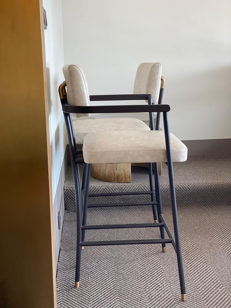 Upholstery Bar Stool With Armrest Kanat For Sale at 1stDibs