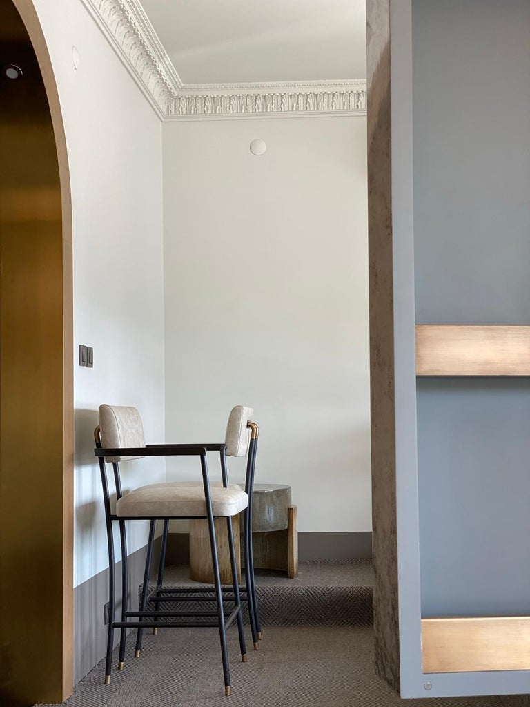 Upholstery Bar Stool With Armrest Kanat For Sale at 1stDibs