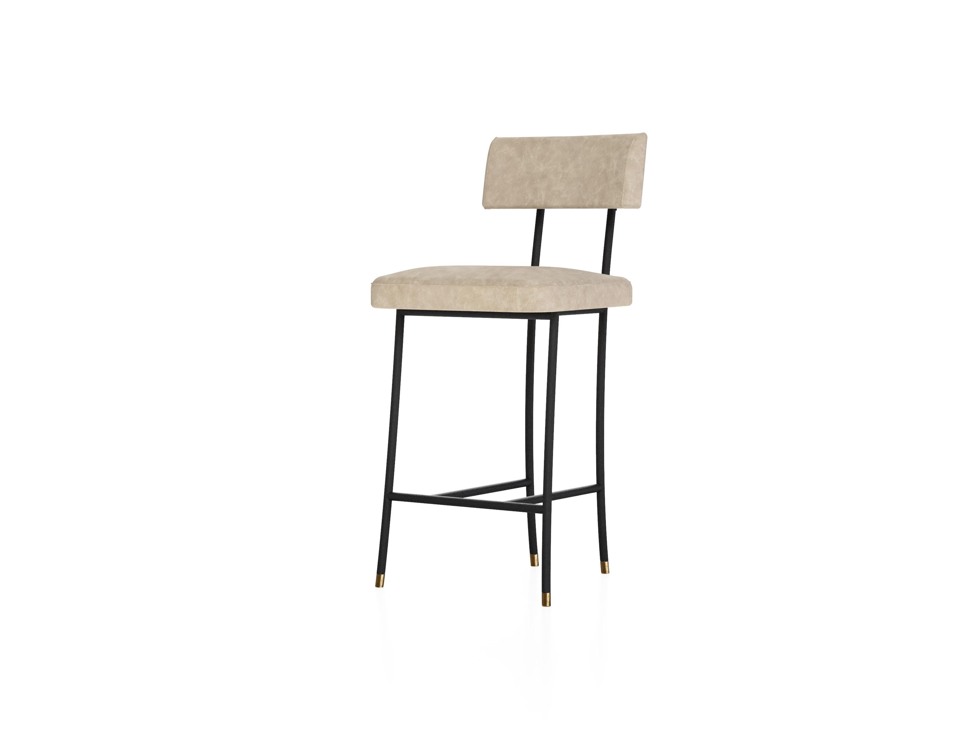 Powder-Coated Bar Stool With Armrest, Upholstery, Metal  For Sale