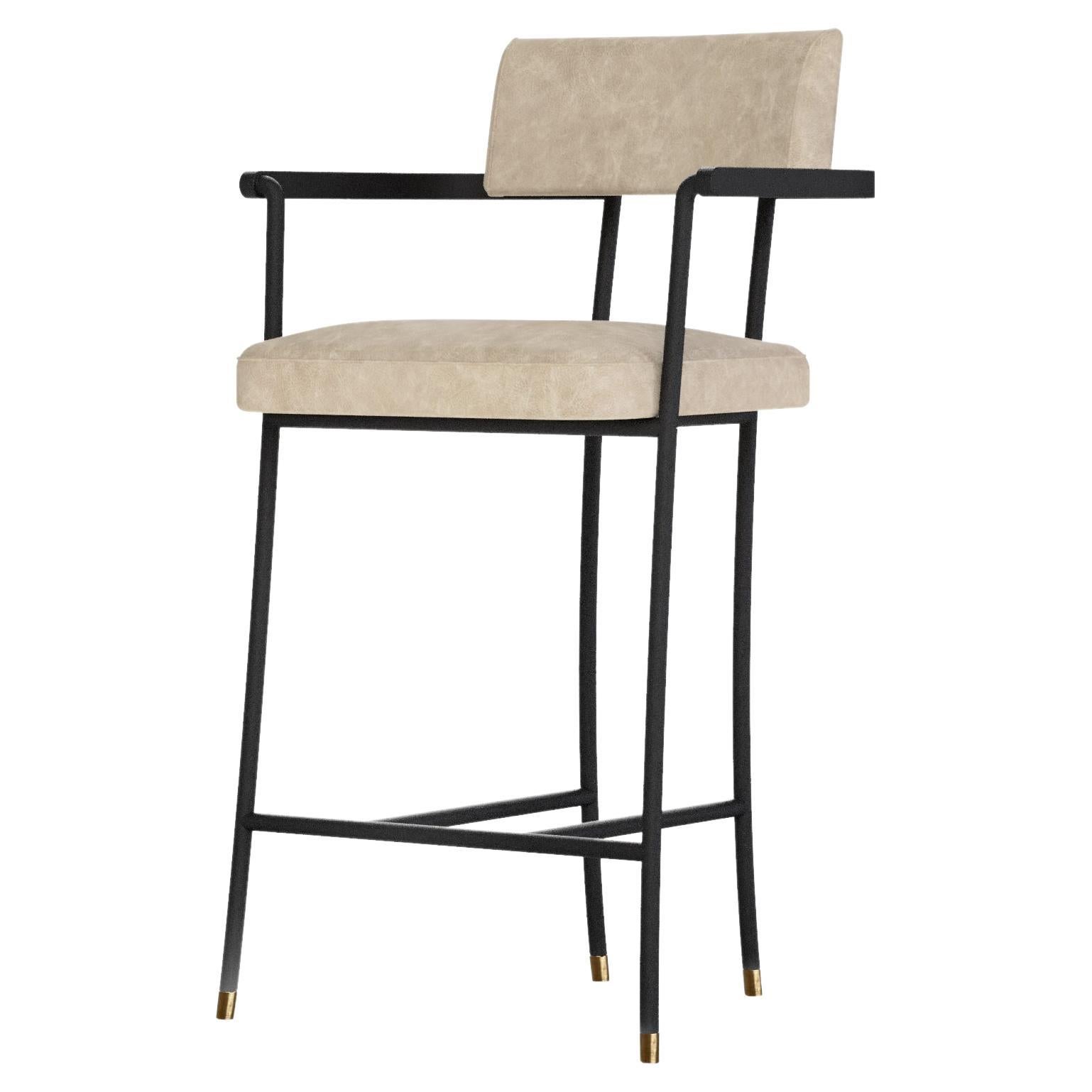 Bar Stool With Armrest, Upholstery, Metal 