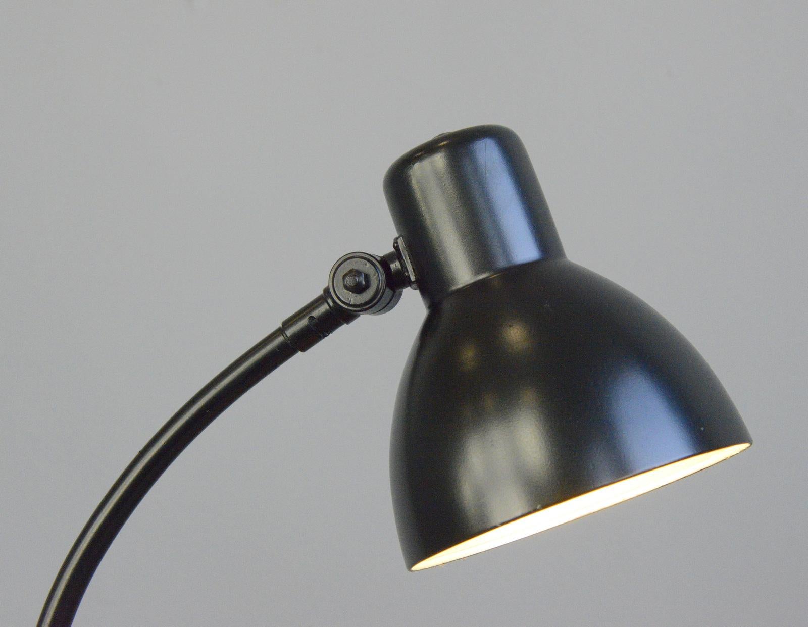 Kandem model 1087 DRG table lamp, circa 1930s

- Cast iron base
- Curved adjustable arm
- Adjustable shade
- Takes E27 fitting bulbs
- On/Off switch on the base
- Designed by Hin Bredendieck at The Bauhaus, Dessau
- Produced between
