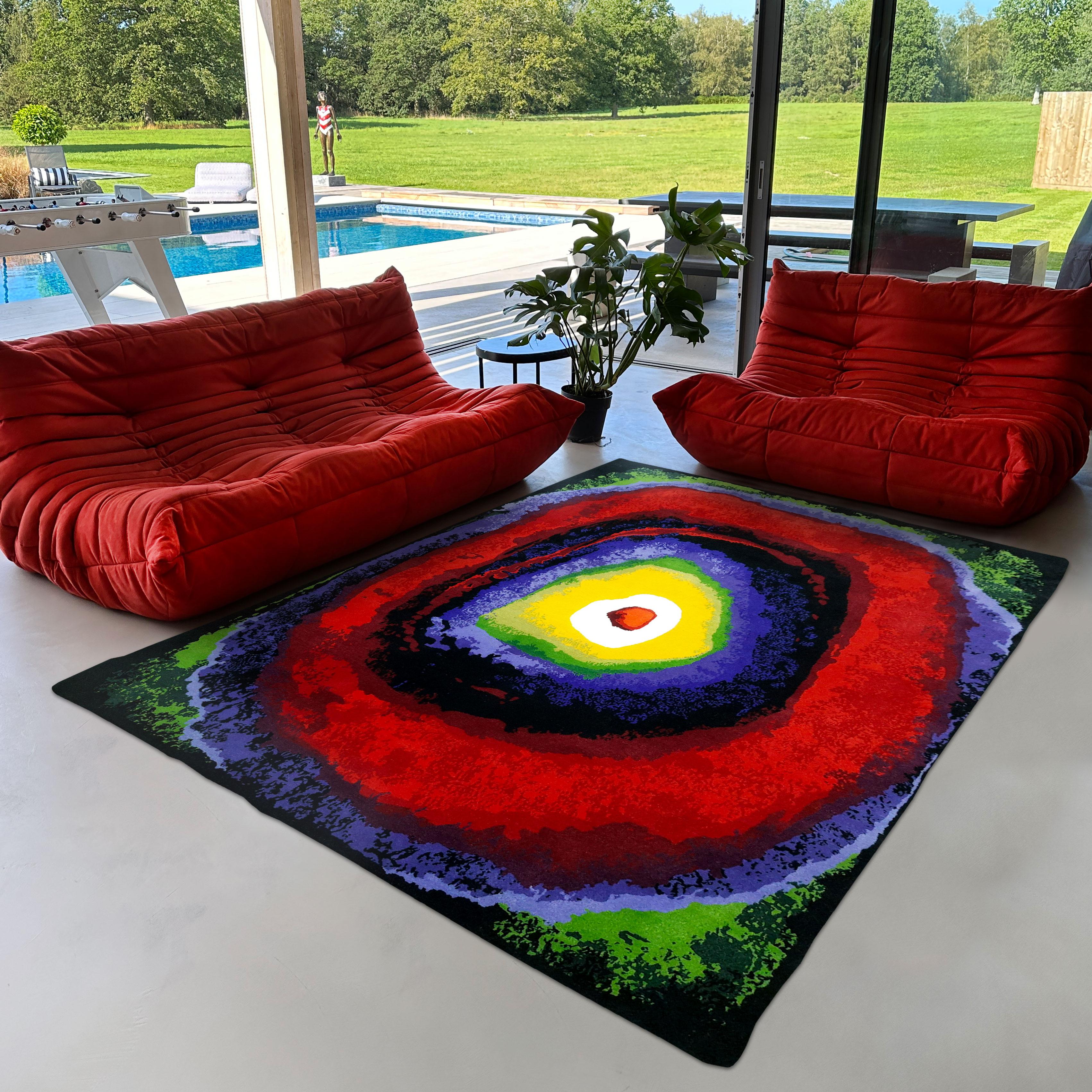 Modern Kandinsky 1 Rug Painterly Brush Strokes Contemporary Rectangle Rug Large Size For Sale