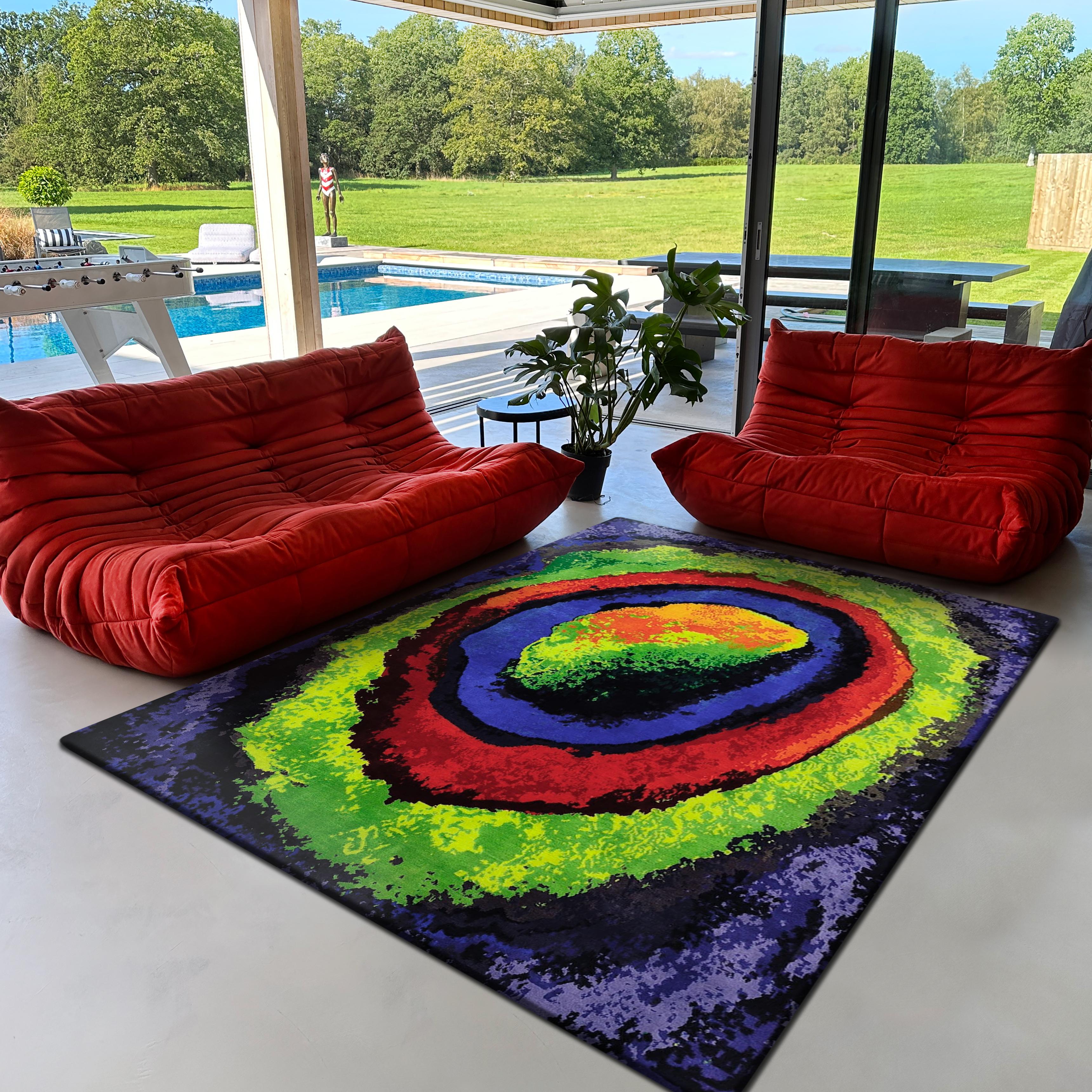 Kandinsky 2 Handgeknüpfter, moderner, rechteckiger, moderner, bemalter Teppich Großformat (Moderne) im Angebot