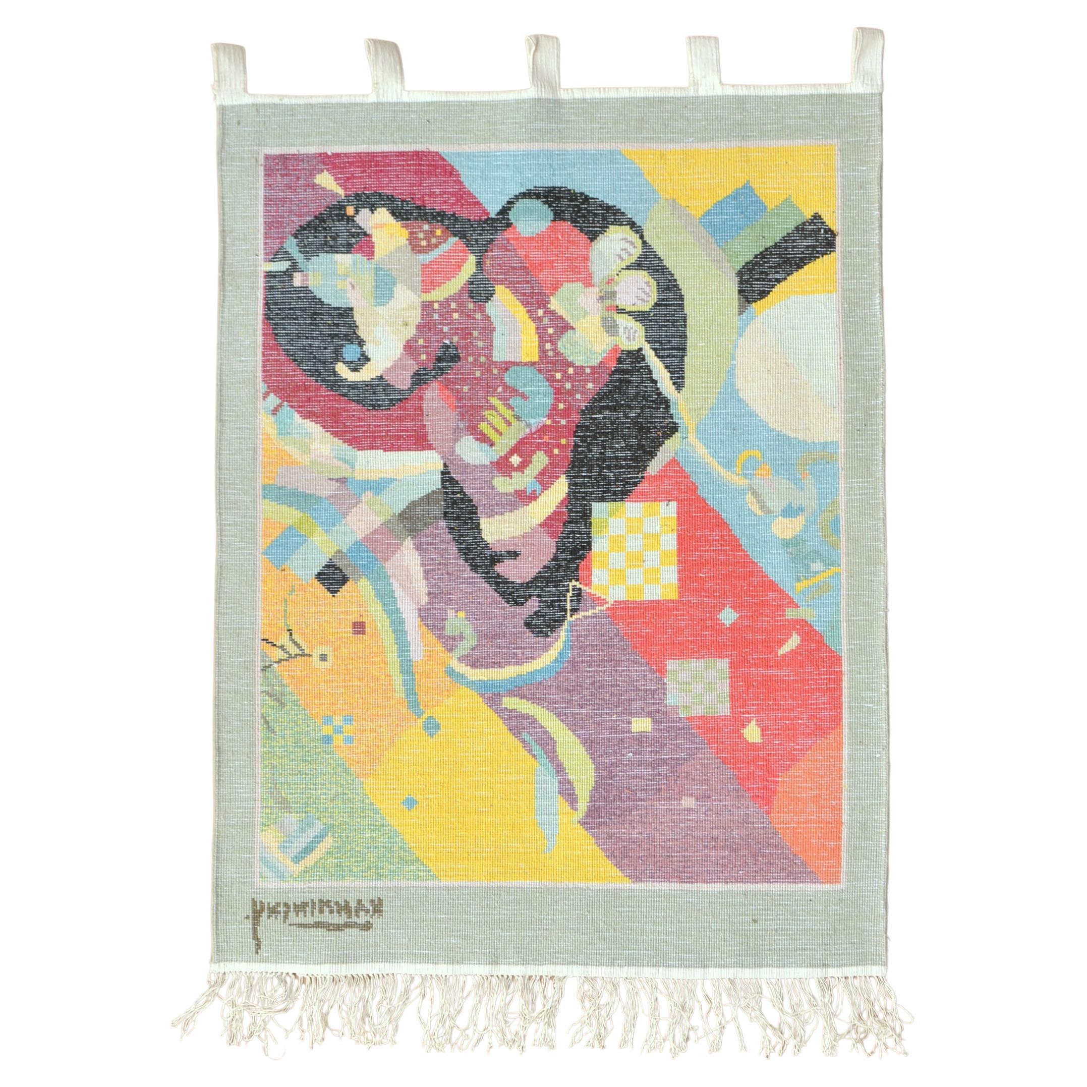 Cotton Kandinsky Silk Woven Wall Tapestry by Carpet Weavers Association For Sale