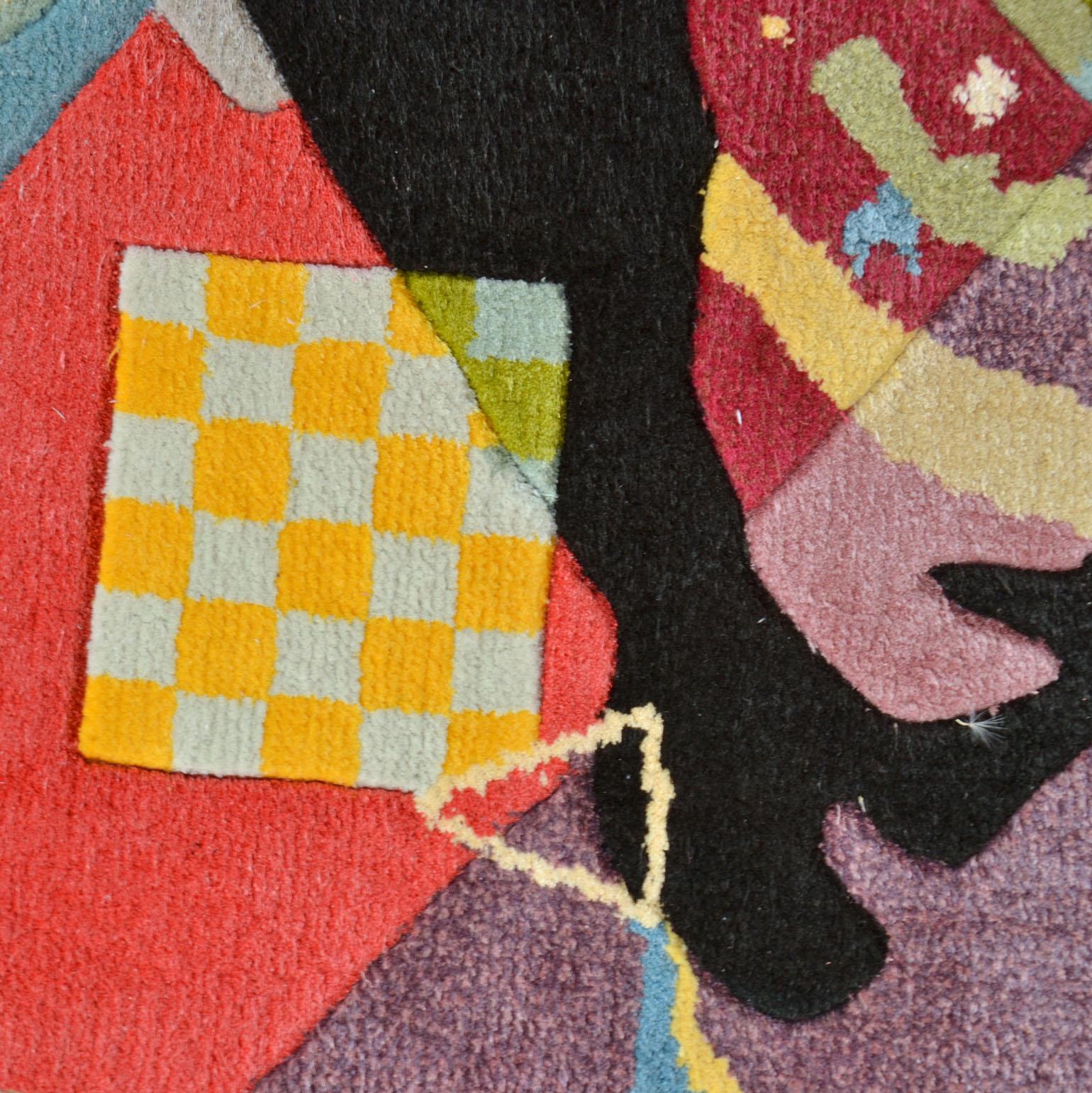Tapisserie nouée à la main d'après le design de Wassily Kandinsky, seconde moitié du XXe siècle. Cette magnifique œuvre d'art réalisée par un maître artiste est tissée en soie sur coton, avec un poil dense, est fabriquée par la Carpet Weaver's